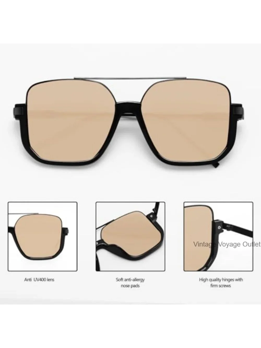Oversized Square Aviator Sunglasses Retro UV400 Metal Frame